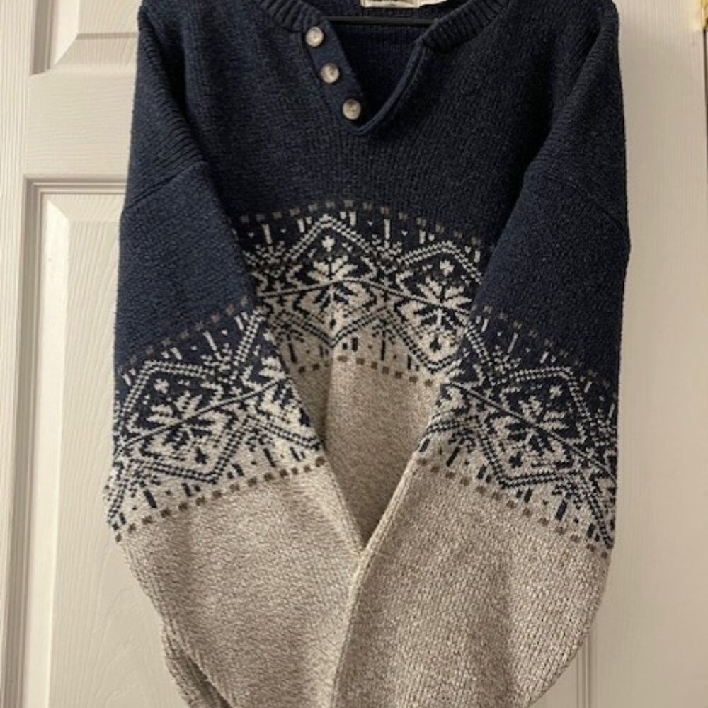 Mens Large Timber Trails Vintage Navy & Tan Sweater 90s
